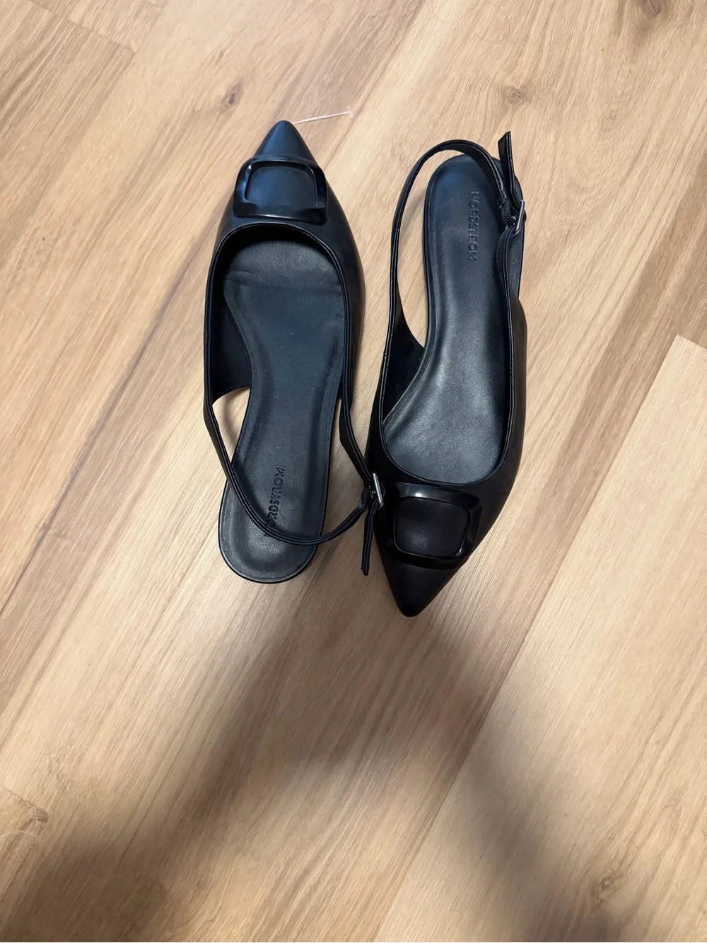 Nordstrom Black Pointed Slingback Flats with Buckle Accent